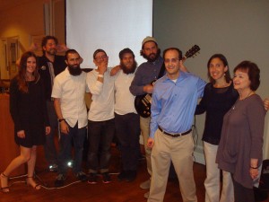 From left to right: Becky (my editor) Mitch and Yishai of Moshiach Oi!, Dave of Asher Yatzar, Pesach Simcha and Menashe Yaakov of Moshiach Oi!, me, Tamara (my girlfriend), and my mom