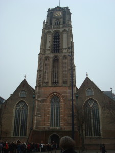 This church was one of the few buildings in Rotterdam to survive Germany's attack. Because of its height, the building had strategic advantage for Germany. This photo shows the church in contrast to the decimated city: http://tinyurl.com/h6pfsyb.